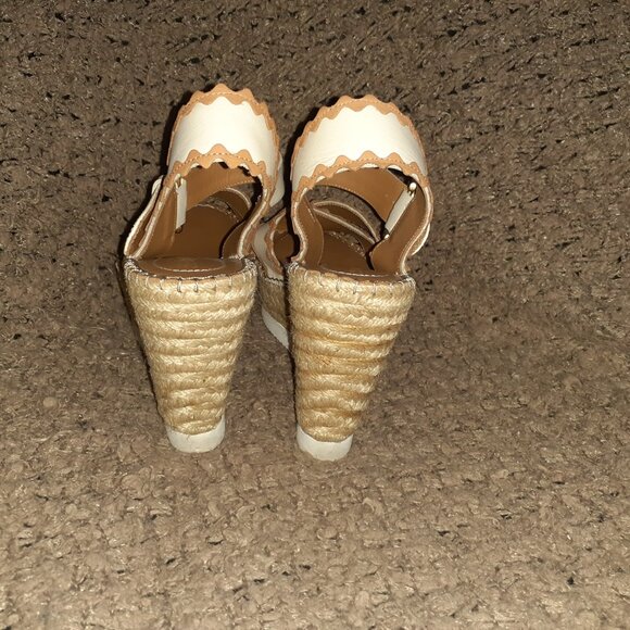 SEE BY CHLOÉ-Glyn Espadrille-Cream Leather w/Tan Trim-Sz 38-Near Mint - Picture 6 of 8